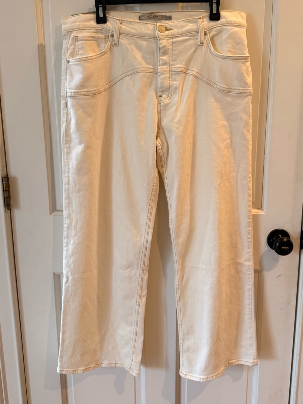 Hudson Rosie High-Rise Wide Leg Ankle Jeans in Ecru
